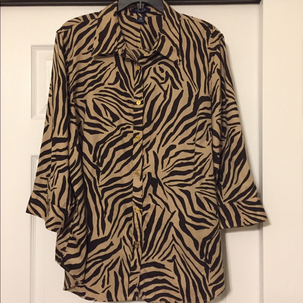 Chaps Leopard Print Button Down Top